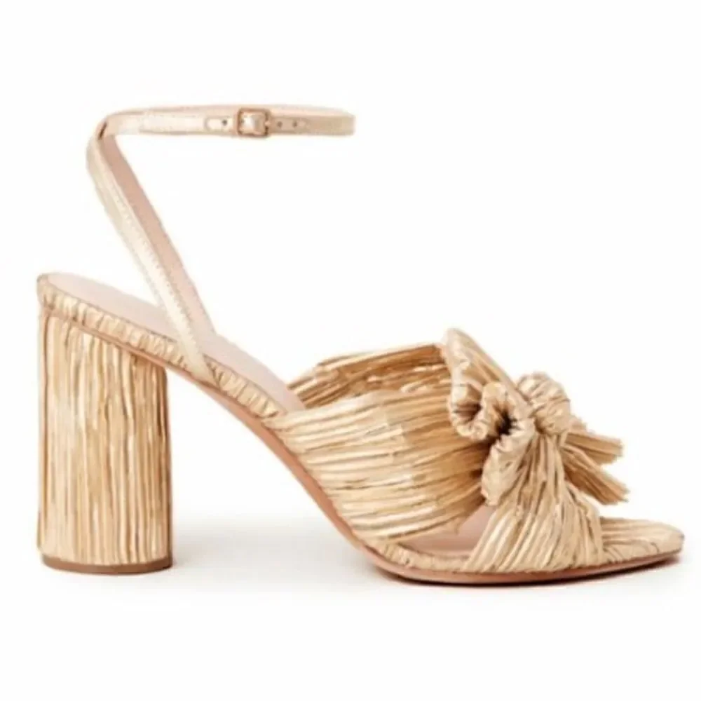 Loeffler Randall Camellia Gold Pleated Bow Heel  $395.00